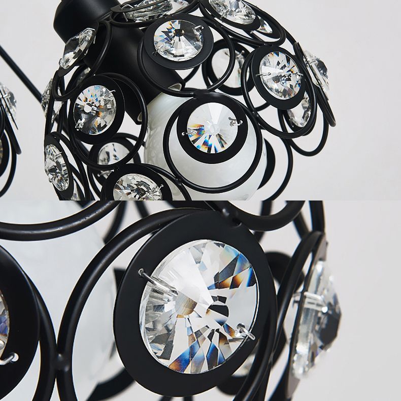 Lampada a sospensione a gabbia in metallo a cupola moderna cristallo 1/3 luci bianche/nere lampada appesa con baldacchino rotondo/lineare