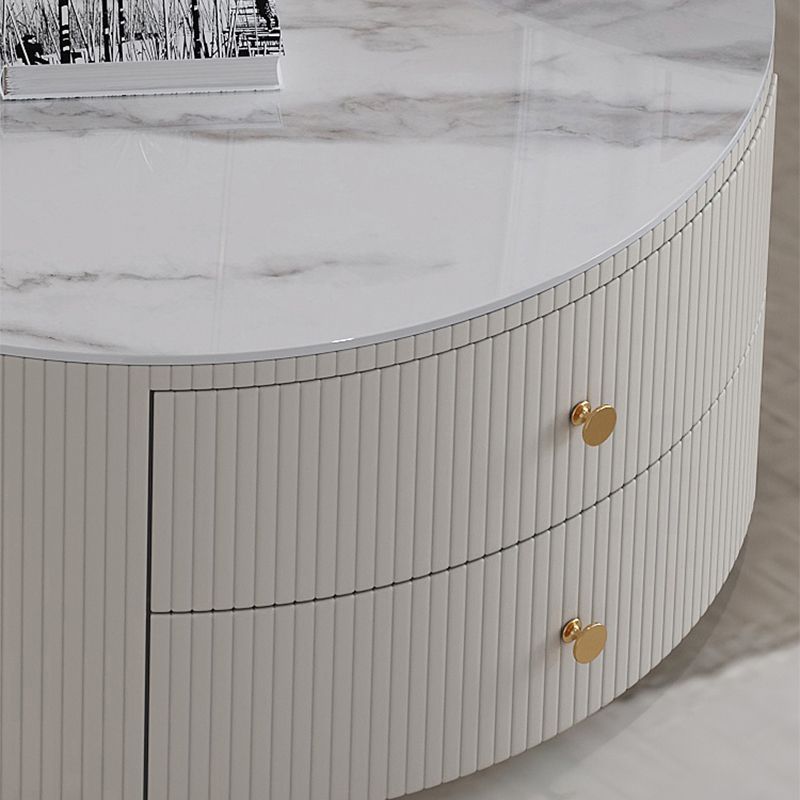 Frame Coffee Cocktail Table with Storage Drawers Round Slate Top