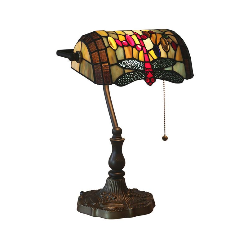 Mediterranean Dragonfly/Red Dragonfly Table Light 1 Light Stained Glass Nightstand in Bronze for Bedroom