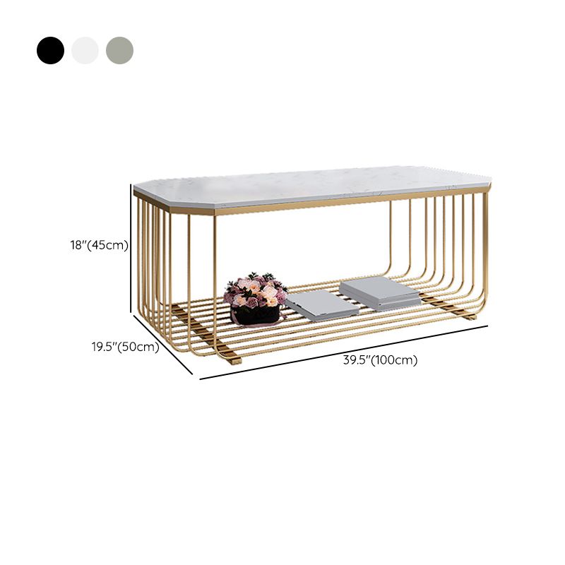 Gold Metal Frame Coffee Table Luxurious Cocktail Table with Storage