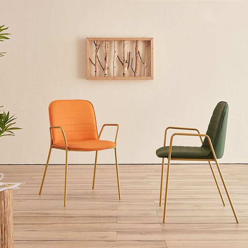 Glam Style Faux Leather Chair Arm Side Chairs with Metal Legs for Home Use