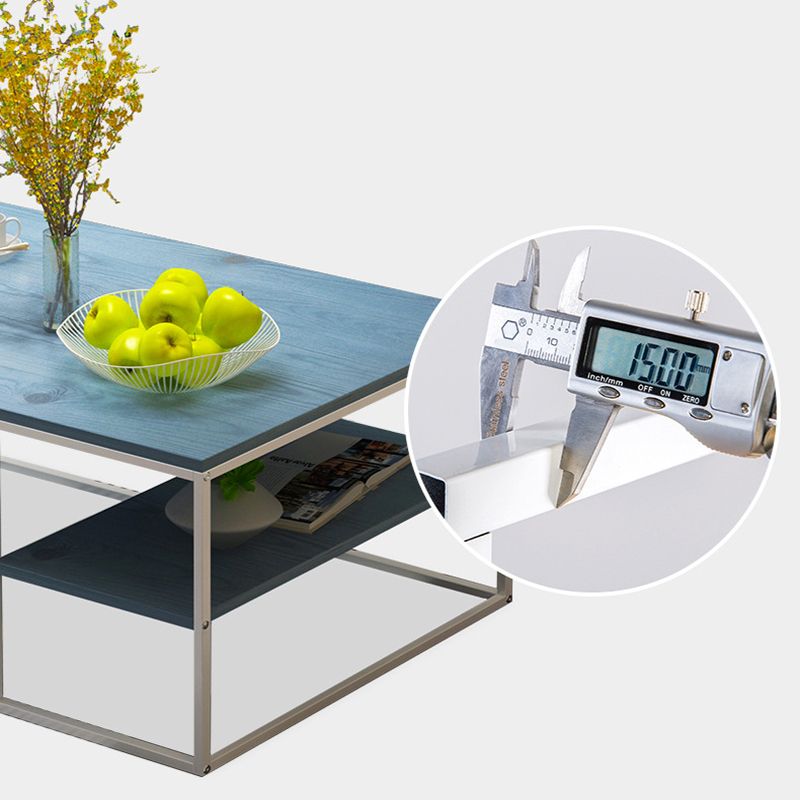 Contemporary Rectangle Wooden Coffee Table with 1 Shelf and Steel Frame Base