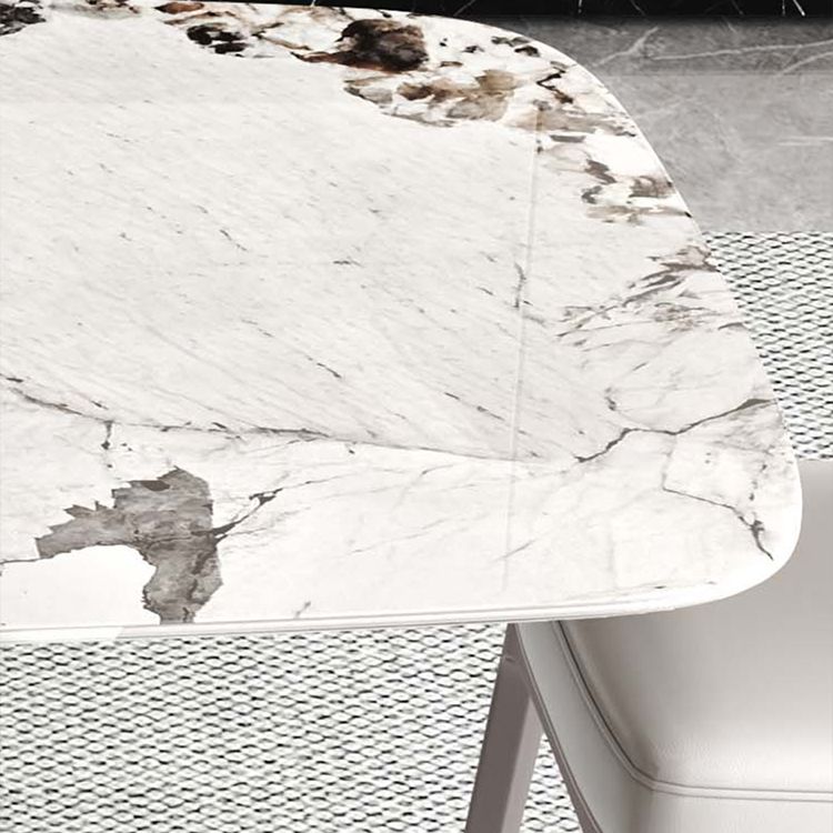Rectangle White Tone Dining Table Sintered Stone Table Luxury with Pedestal
