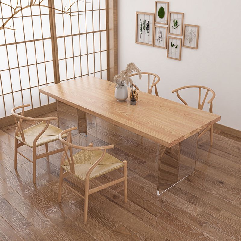 Moderne dennen vaste houten tafel rechthoek eettafel met acryl dubbel voetstuk voor restaurant