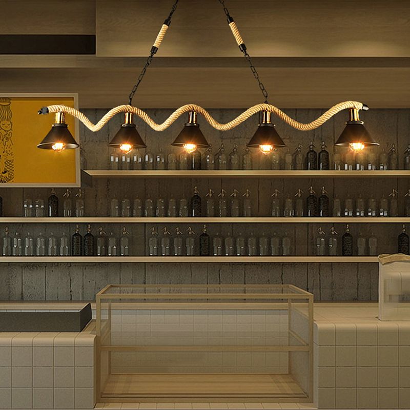 Colgante de sombra de color black metal de black metal de cuerda natural industrial para restaurante para restaurante