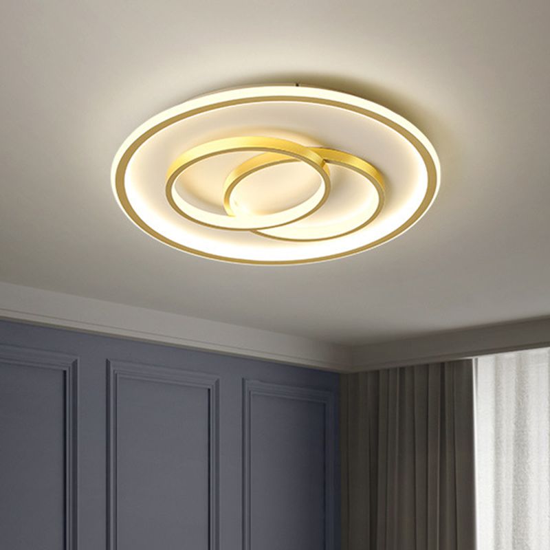 Metallic Crossed Ring Ceiling Fixture Contemporary Black/Gold LED Flush Mount Lighting in Warm/White Light, 16.5"/20.5" W