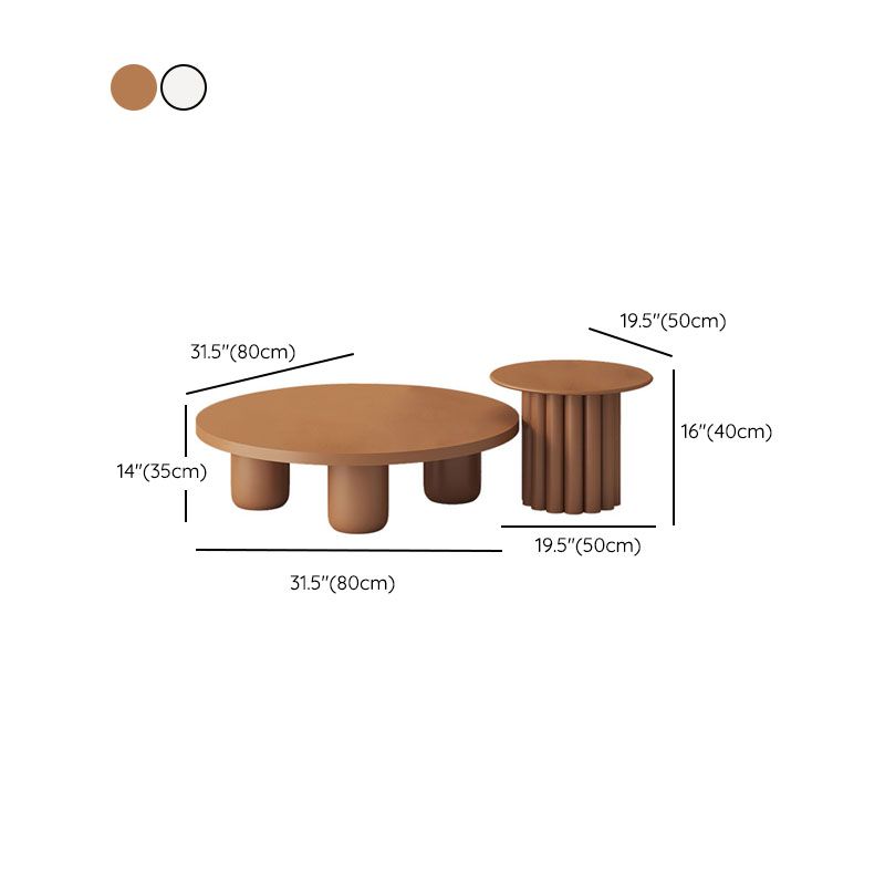 Modern Round Wooden Coffee Table Set Solid Wood 4 Legs Cocktail Table