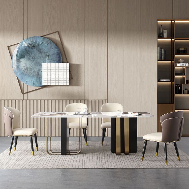 Modern Style Rectangle Dining Table Sintered Stone Table with Metal Legs for Home