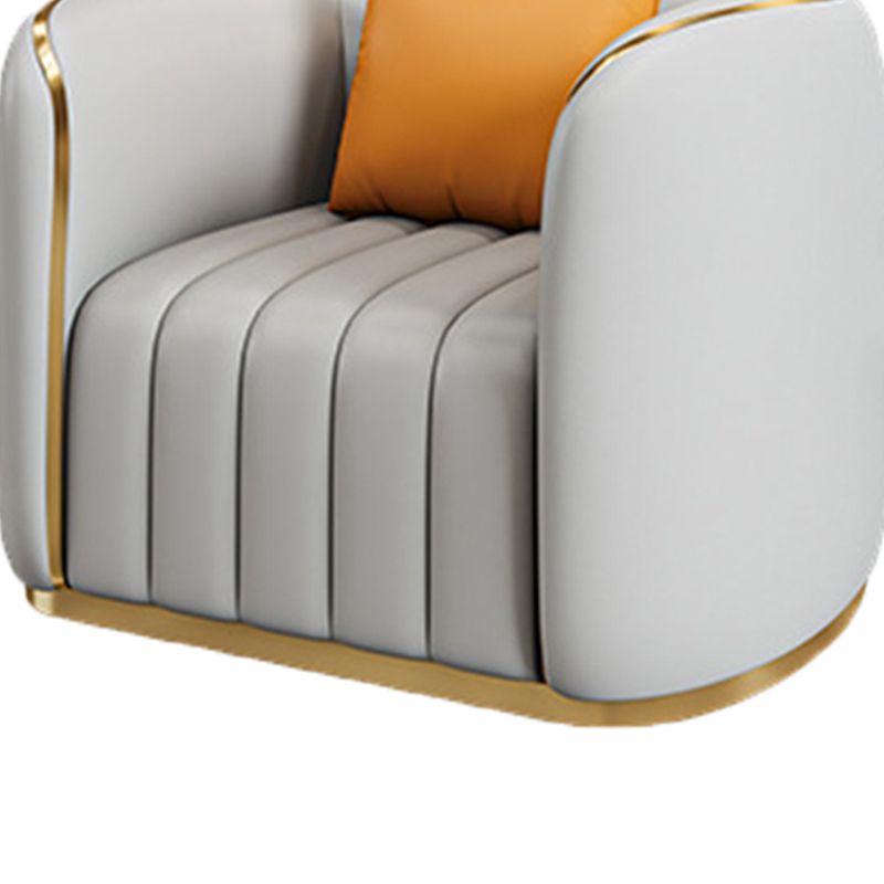 Tuxedo Arm Sofa in Grey/Blue Faux Leather Sofa with Metal Accent
