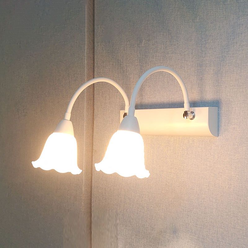 Style Country Flexible Wall Sconce White Glass Vanity Mirror Light per il bagno