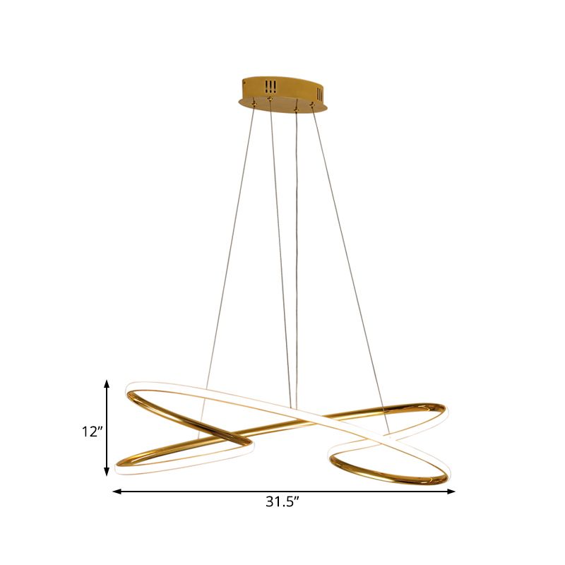 31.5"/39" Wide Twist Acrylic Chandelier Lighting Modernist Led Chrome/Gold Hanging Pendant Light in Warm Light