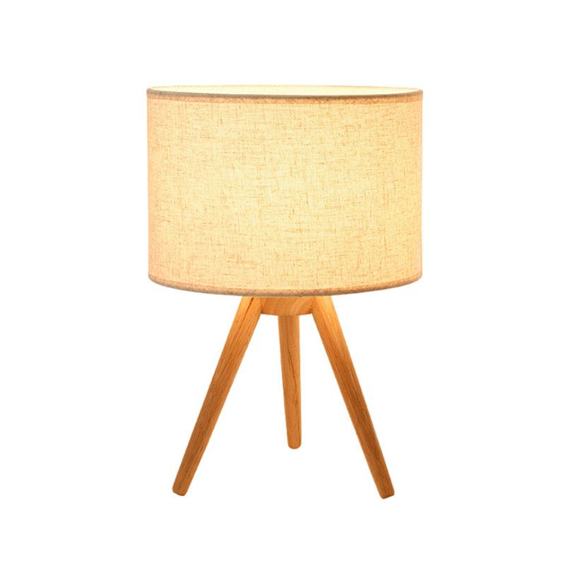 Lampe de lecture à LED en tissu d'éclairage de tâche de cylindre contemporain avec trépied en bois