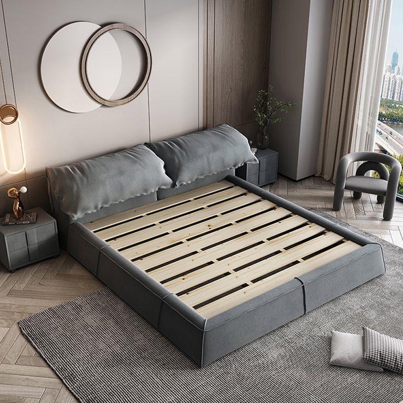 Contemporary Rectangular Upholstered Headboard Solid Color Standard Bed