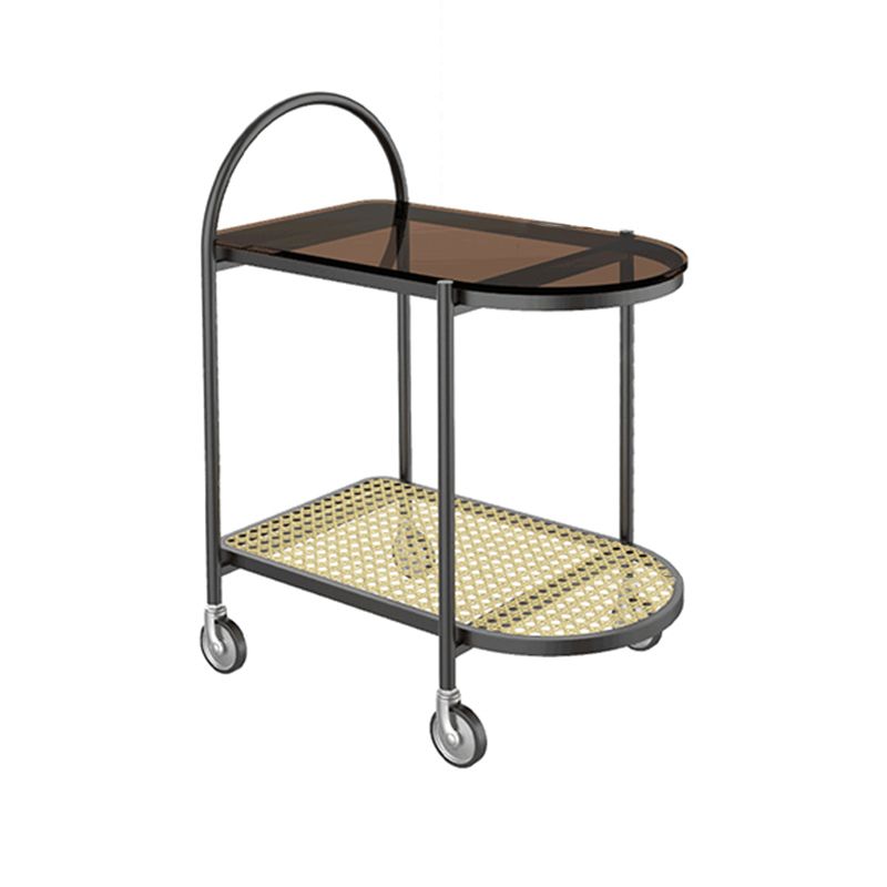 30.3" Tall Tray Top Side Accent Table Elliptical Glass Top End Table with Casters