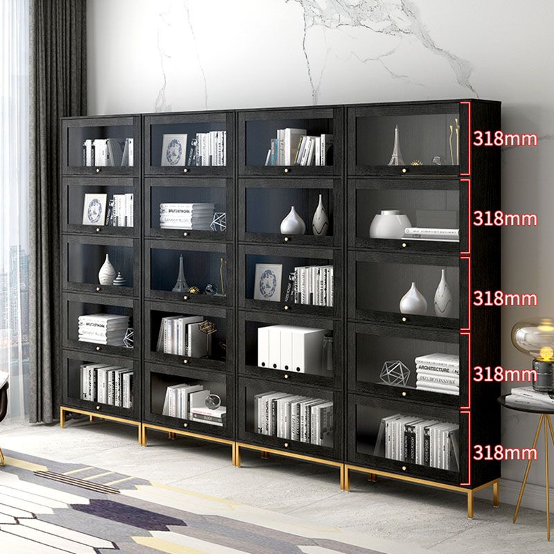 Glam Manufactured Wood Standard Bookcase Vertical Bookcase with Glass Doors