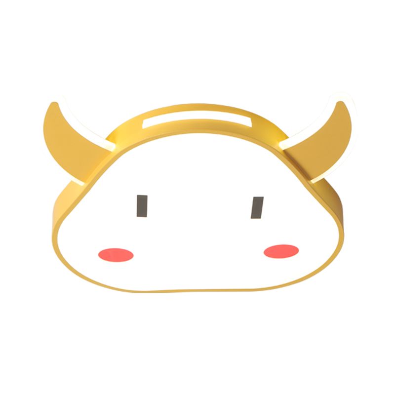 Calf Shaped Ceiling Mount Light Fixture Cartoon Acrylic Yellow LED Flushmount for Bedroom in Warm/White Light