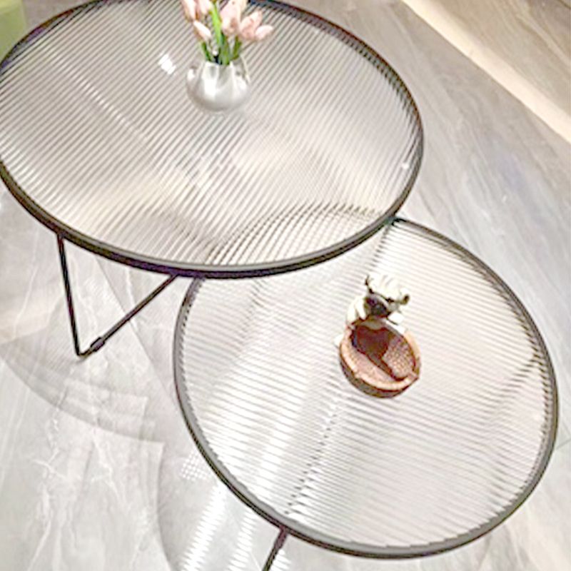 Contemporary Coffee Table Set Glass Round 2-Piece Coffee Cocktail Table