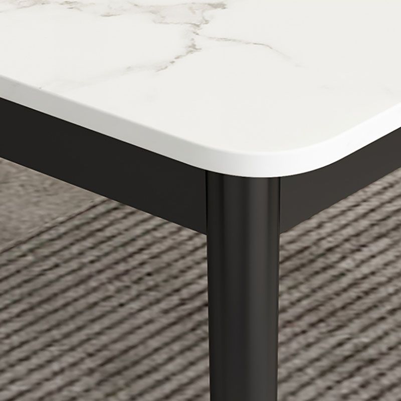 Modern Rectangle Dining Table Sintered Stone Top Table with 4 Iron Legs