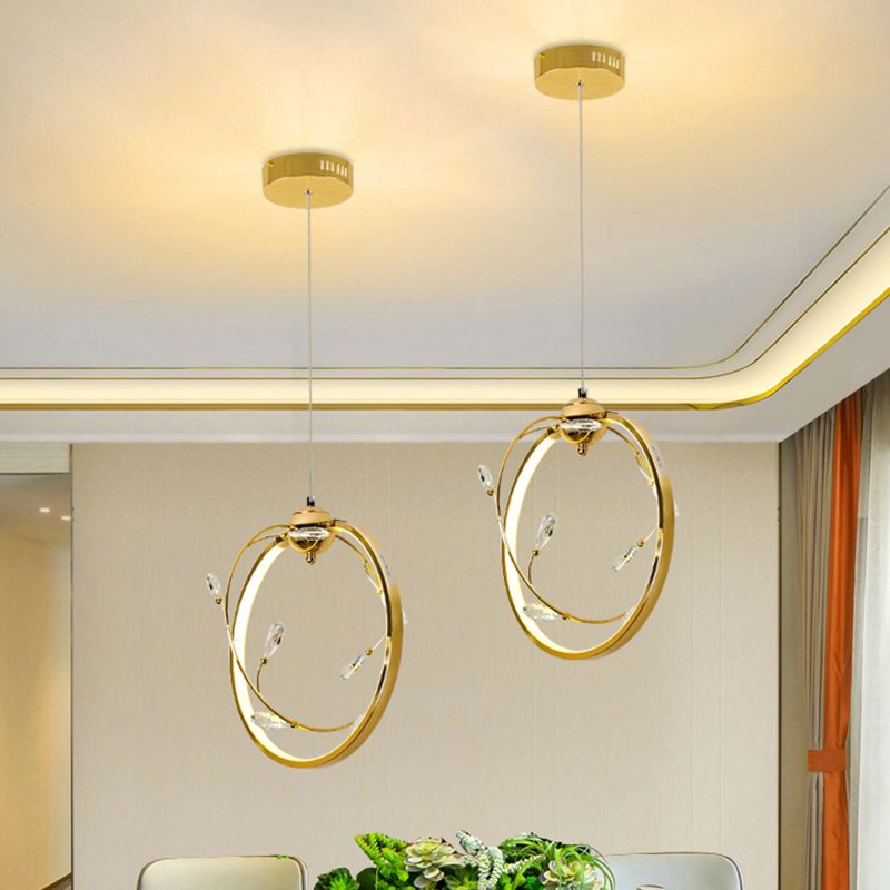 Lámpara colgante de metal círculo modernismo LED colgante de oro con acento de cristal K9