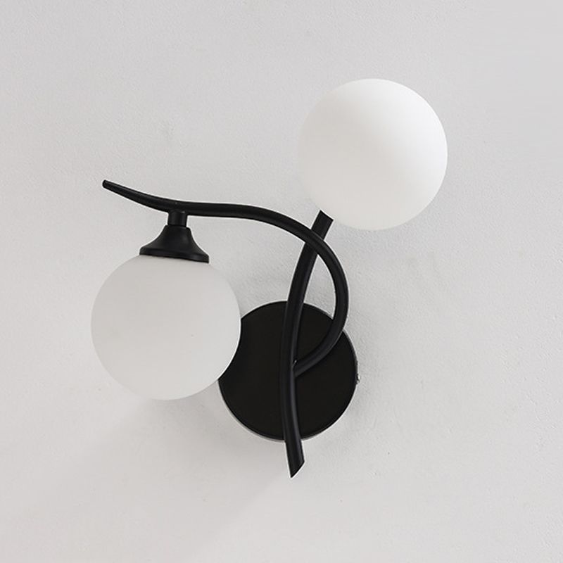 Luz de pared de 2 cabezas contemporánea de pared de vidrio blanco para sala de estar para sala de estar
