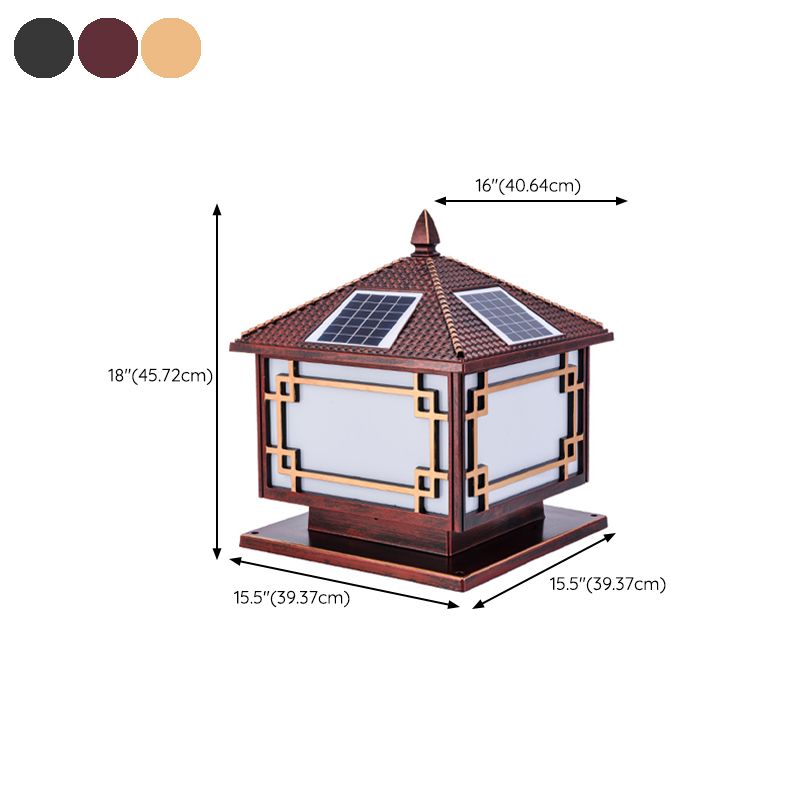 Square Shape Solar Pillar Lamp Contemporary Metal Outdoor Waterproof Light