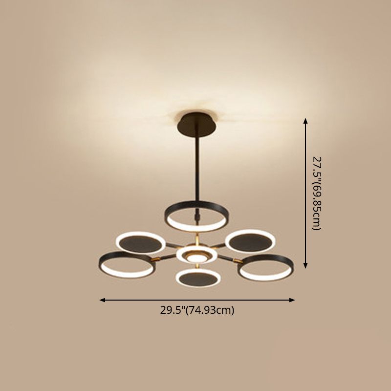 Circle LED Ceiling Chandelier Modern Metal Ceiling Hung Fixtures with Hanging Cord for Living Room