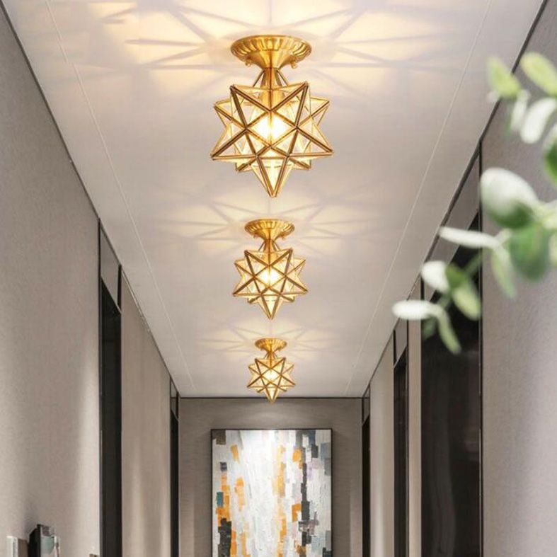 Luz de techo semi-flush de estrella lámpara de lámpara de montaje de techo de vidrio tradicional para dormitorio