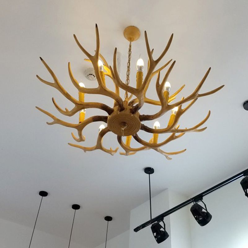 Deer Horn Resin Ceiling Lighting Traditional Restaurant Chandelier Light Fixture in Yellow