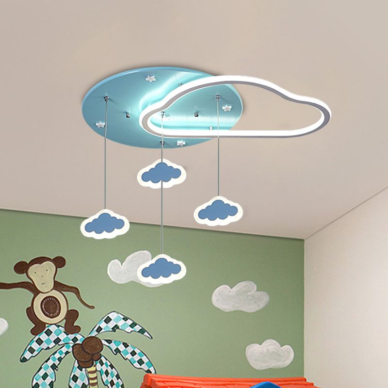 Star/Cloud/Loving Heart LED Ceiling Flush Kids Acrylic Children Bedroom Flush Mount Lamp with Drape in Pink/Blue