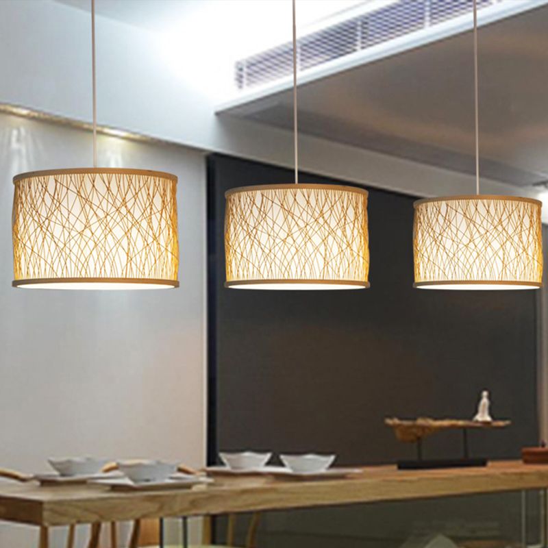 Modernismo Cilíndrico Colgante de colgante Bambú 1 bombilla Luz colgante de lámpara en madera