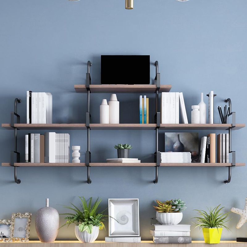 Natural Floating Bookcase Wooden Industrial Bookshelf with Shelves