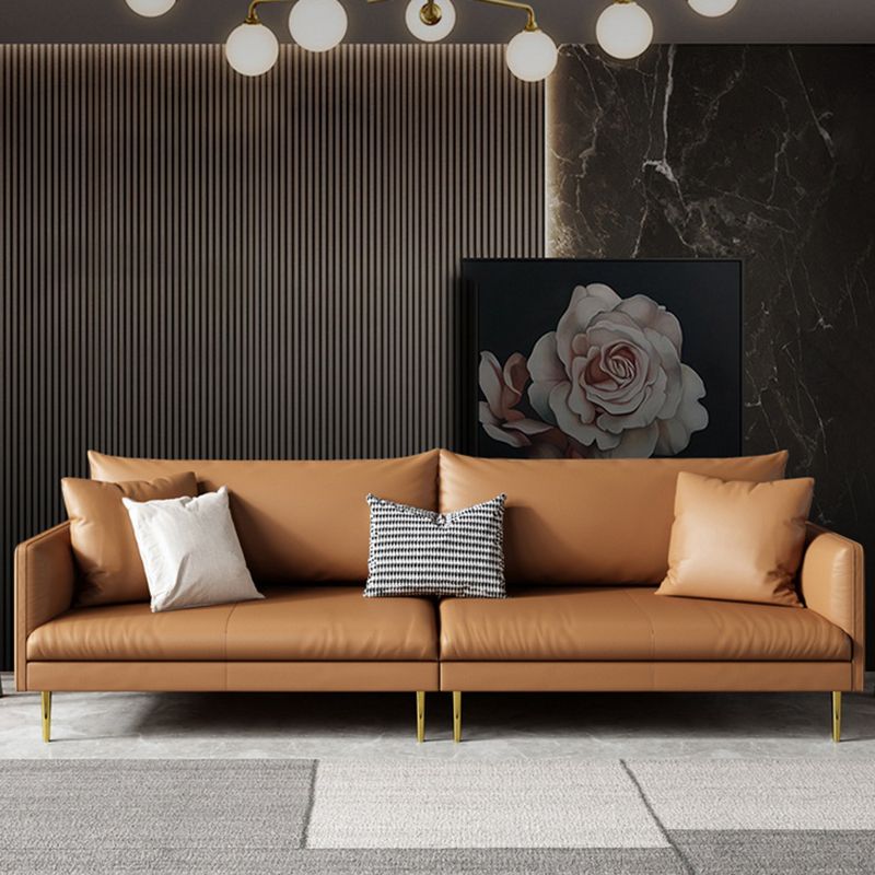 Stationary Leather Sofa Square Arm Standard Glam Settee for Living Room