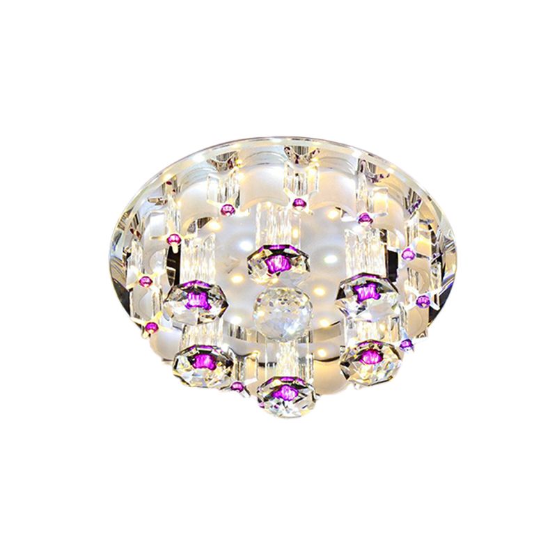 Lampada da incasso a LED tubolare da incasso modernista con finitura rosa, illuminazione da soffitto in cristallo trasparente con paralume rotondo in luce calda/bianca