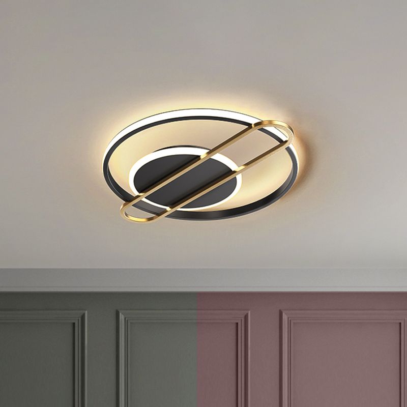 Circle/Square Flush Light Fixture Minimalist Metallic Black/Gold Surface Mounted LED Ceiling Light in Warm/White Light