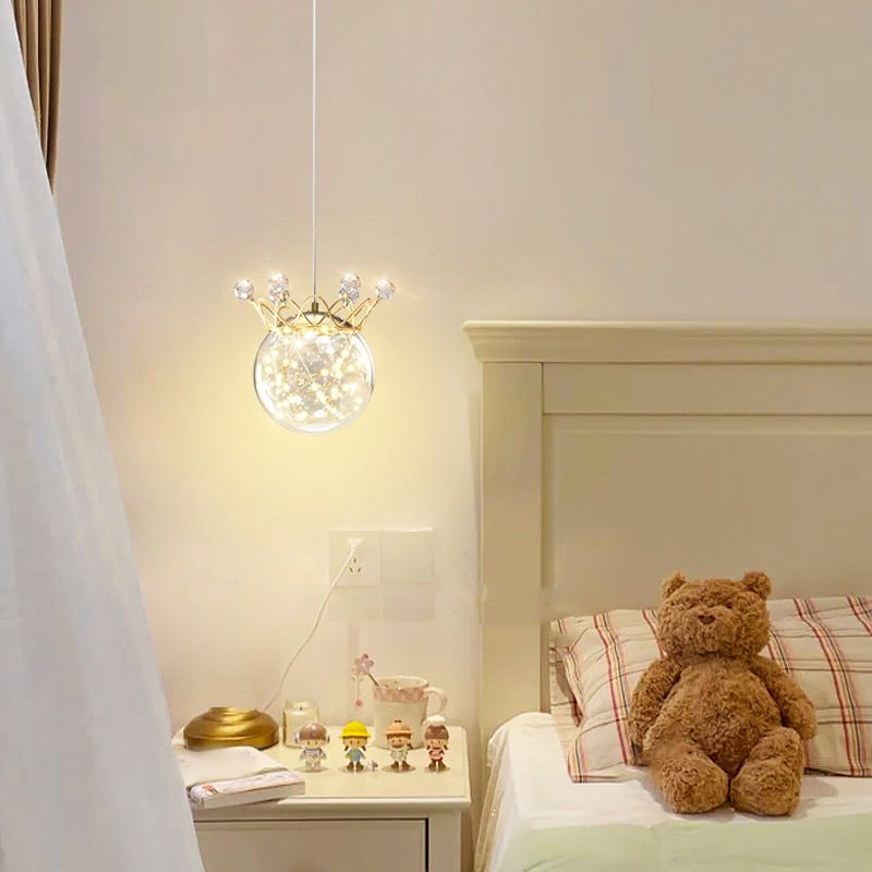 1 Light Spherical Hanging Pendant Modern Style Glass Hanging Lighting for Bedside