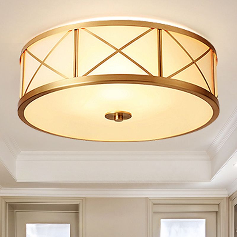 Plafonnier traditionnel en verre blanc pour salle à manger, 4 lumières, éclairage de plafond en laiton, 11/14/18 pouces