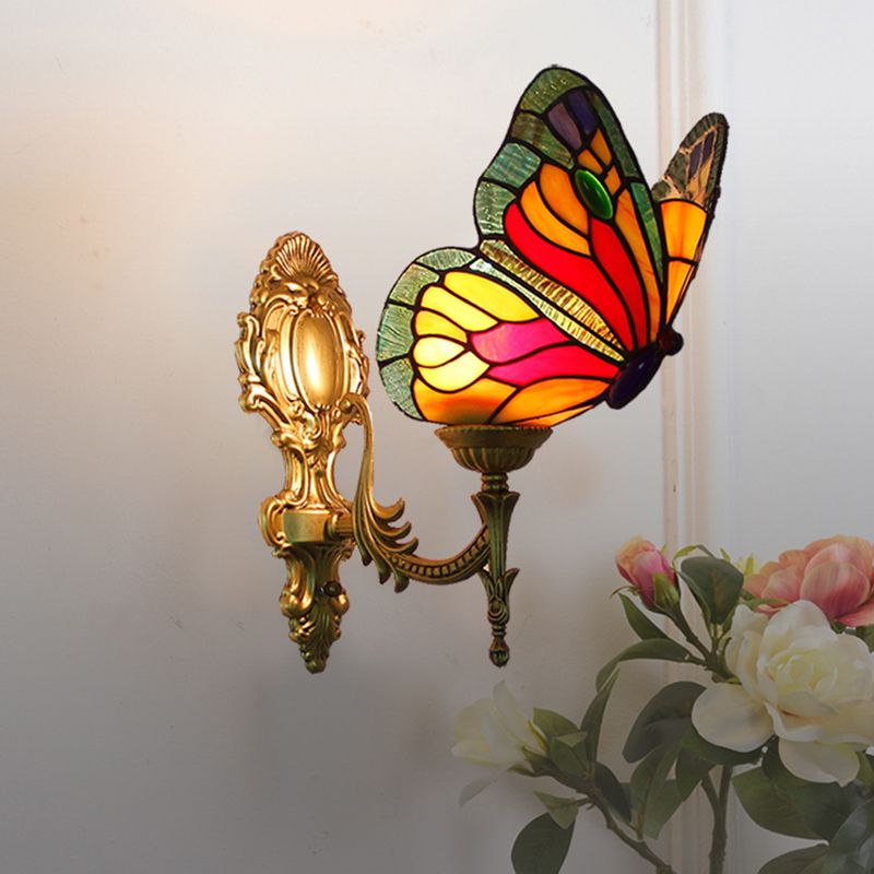 Tiffany Butterfly Sconce Light Fixtures Glass Wall Light Sconce for Bedroom