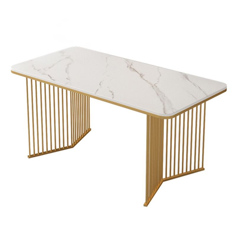 Rectangular Sintered Stone Dining Table Modern Black-white Furniture with Double Pedestal