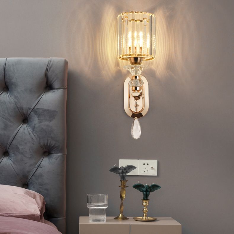 Cylinder Crystal 1-Light Wall Sconce Contemporary Wall Mounted Lamp for Living Room