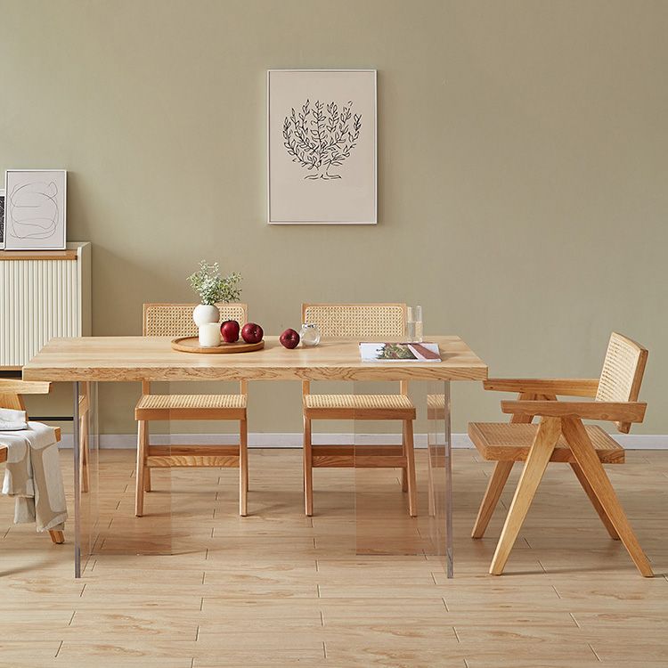 Modern Rectangle Dining Table Wood Table with Acrylic Legs for Kitchen
