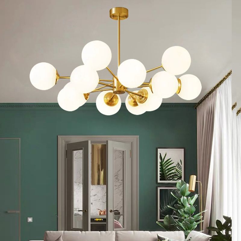 Brass Nordic Chandelier Globe Multi Light Hanging Light with Glass for Restaurant