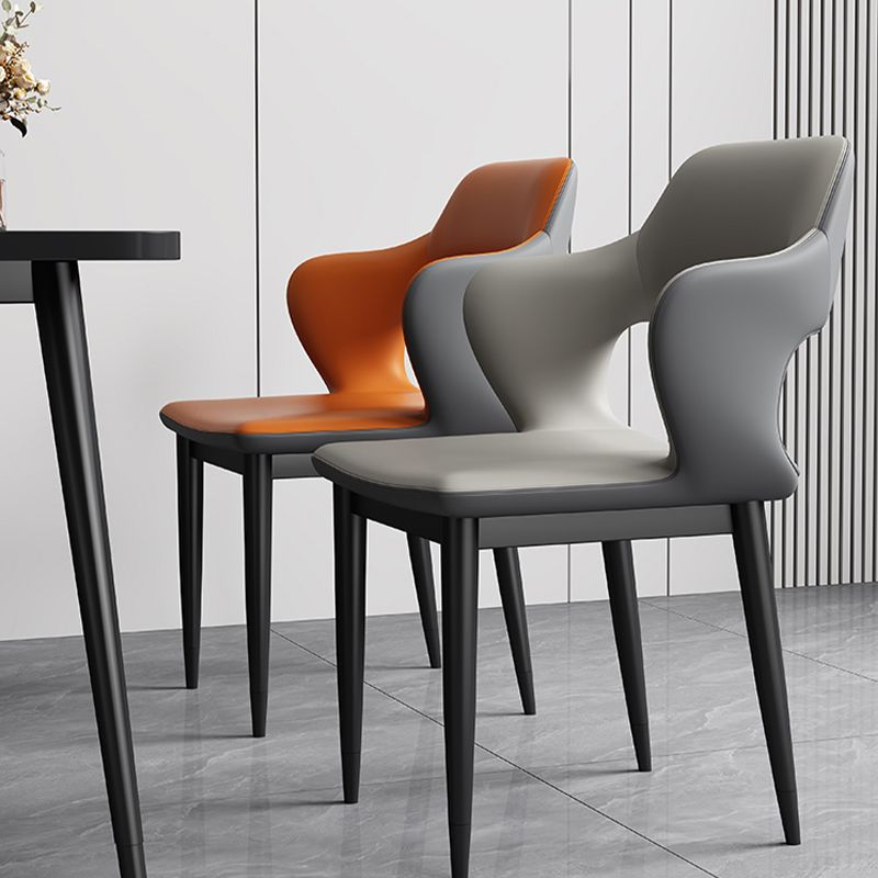 Modern Open Back Side Chair Leather Upholstered Armless Dining Chair with Metal Base