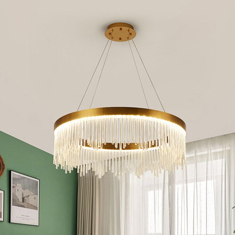 Modern Round Chandelier Glass Crystal Pendant Ceiling Lights with Adjustable Hanging Cord for Living Room