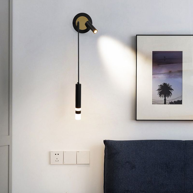 Röhrchenförmige LED -Wandlampe Postmoderne Metall -Nacht -Lesen Wandleuchte mit einstellbarem Kabel