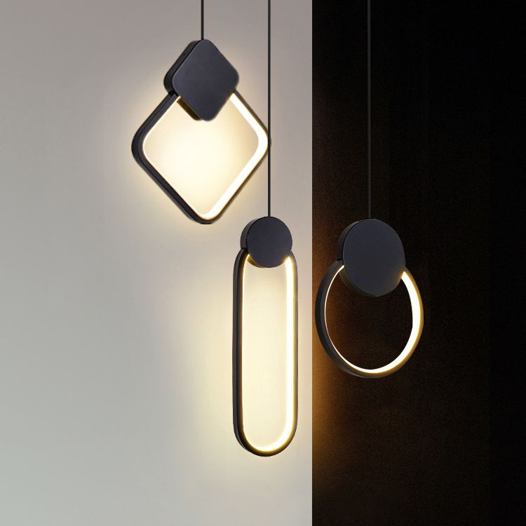 Pendre à LED géométrique noire dans la lampe suspendue en aluminium concis moderne avec une teinte en silicone
