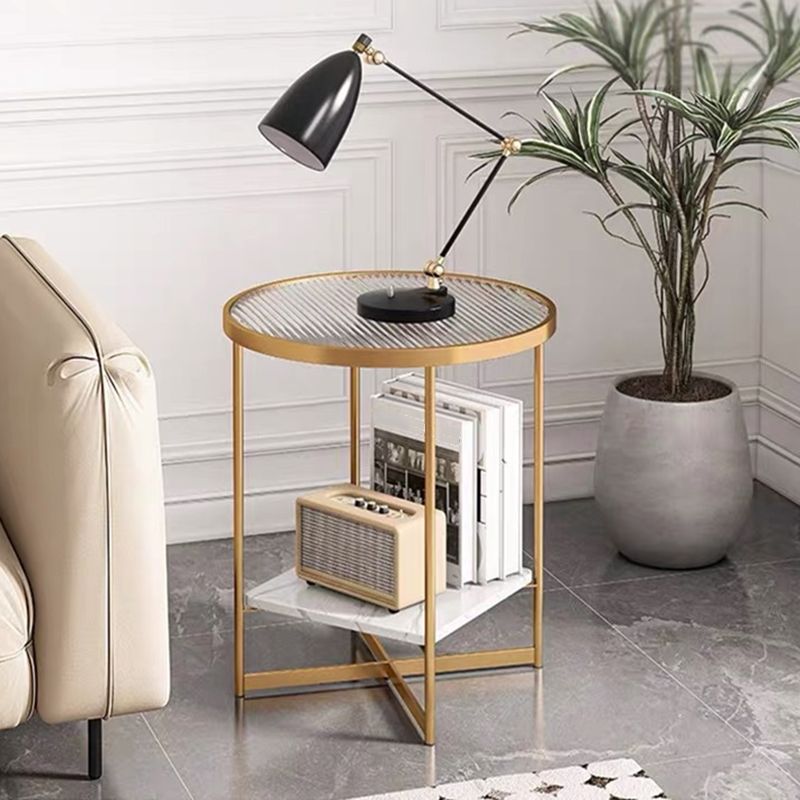 Modern Style Cocktail Table Round Coffee Table with Tempered Glass Top and Iron Art Base