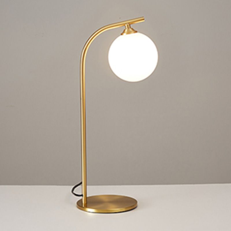 Postmodern Brass Table Lamp Ball Shaped Milk Glass 1-Light Living Room Table Light