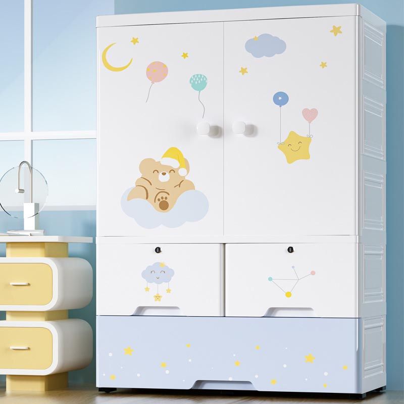 White Plastic Family Wardrobe 2 Doors Wardrobe Cabinet for Home