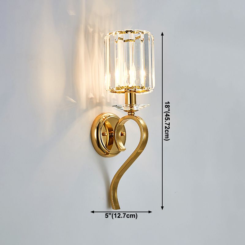 Half Cylinder Shade Crystal Wall Sconce Modern Style 1 Light Wall Mounted Light in Gold