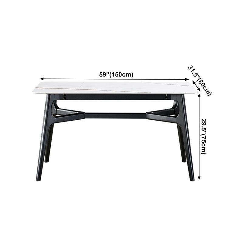 Sintered Stone White Dining Table Minimalist Trestle Base Table for Dining Room